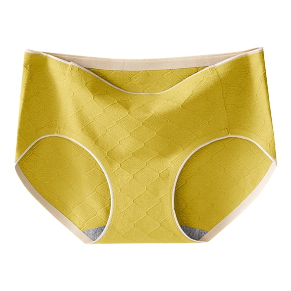 Diufon Briefs Panties for Women Satin Stretch Rise Underwear Mid Waited Solid Color Slim Comfy Thongs (Medium, Yellow)