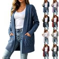 thumbnail image 1 of Diufon Cable Knit Cardigan Women Long Sleeve Cozy Chunky Knit Open Front Sweater with Pockets Going Out Fall Winter Long Jackets, 1 of 4