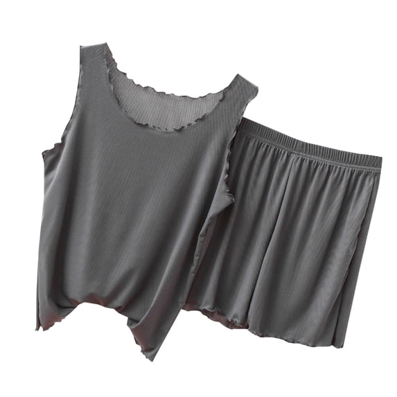 Diufon Cami Pjs Sets for Women Round Neck Sleeveless Tanks Elastic Waist Shorts Homewear Sets