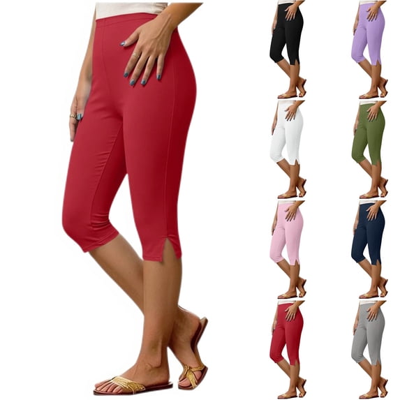 Diufon Capri Leggings for Women High Waisted Side Slit Stretch Cropped Pants Summer Casual Capris Yoga Pant