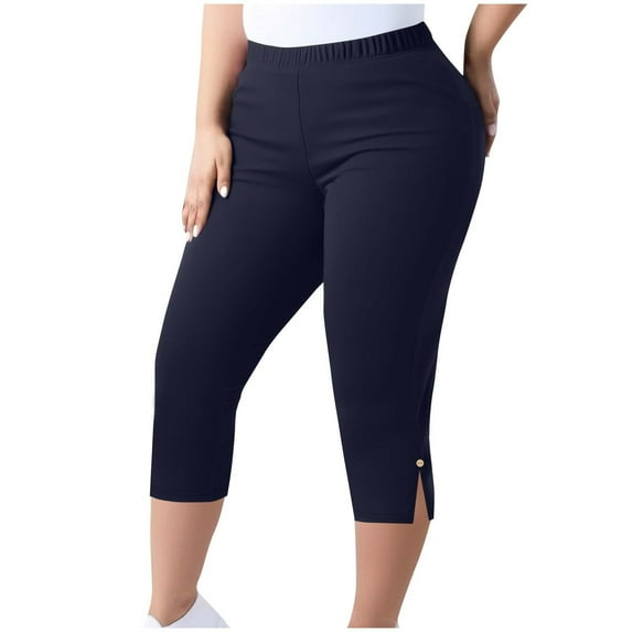 Diufon Capri Leggings for Women Plus Size Elastic High Waisted Yoga Pants Side Slit Solid Color Bottoms