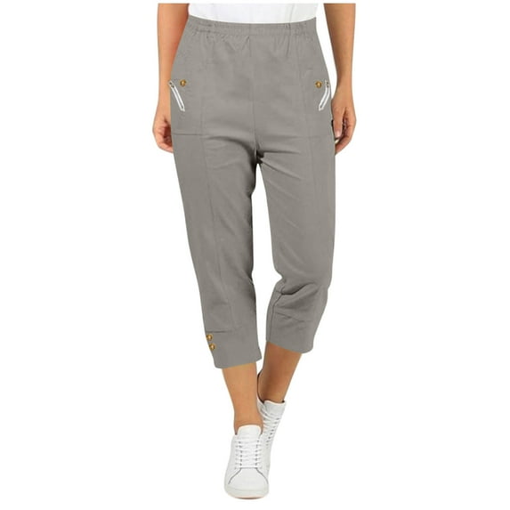 Diufon Capri Pants for Women Elastic Waist Lightweight Capris with Pockets Casual Solid Color Cropped Trousers