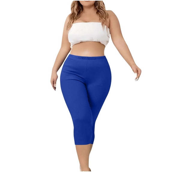 Diufon Capri Pants for Women Plus Size Yoga Leggings Casual Elastic High Waist Knee Length Cropped Athletic Pant
