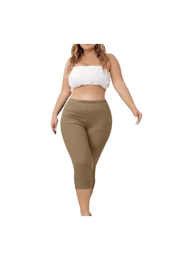 Capri Pants for Women Plus Size Yoga Leggings Casual Elastic High Waist Knee Length Cropped Athletic Pant
