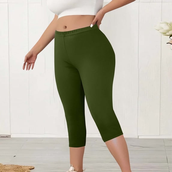 Diufon Capri Pants for Women Plus Size Yoga Leggings Casual Elastic High Waist Knee Length Cropped Athletic Pant