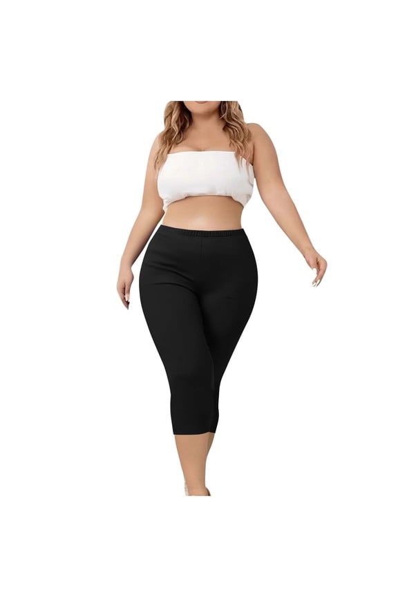 Capri Pants for Women Plus Size Yoga Leggings Casual Elastic High Waist Knee Length Cropped Athletic Pant