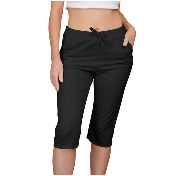 Diufon Capri Yoga Pants for Women Summer Casual Drawstring Wide Leg Crop Pants Loose Jogger Pants with Pockets
