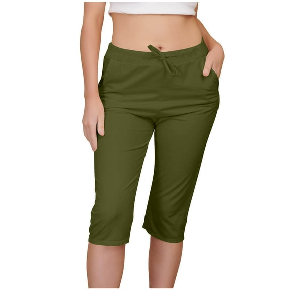 Diufon Capri Yoga Pants for Women Summer Casual Drawstring Wide Leg Crop Pants Loose Jogger Pants with Pockets