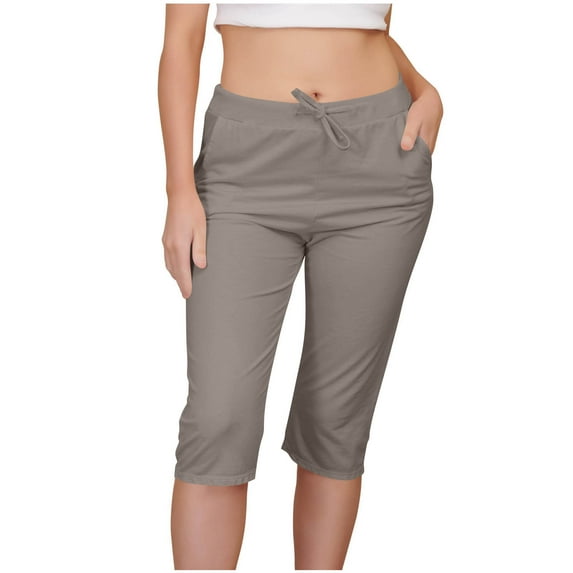 Diufon Capri Yoga Pants for Women Summer Casual Drawstring Wide Leg Crop Pants Loose Jogger Pants with Pockets