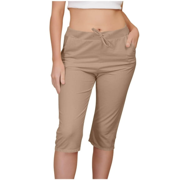 Diufon Capri Yoga Pants for Women Summer Casual Drawstring Wide Leg Crop Pants Loose Jogger Pants with Pockets