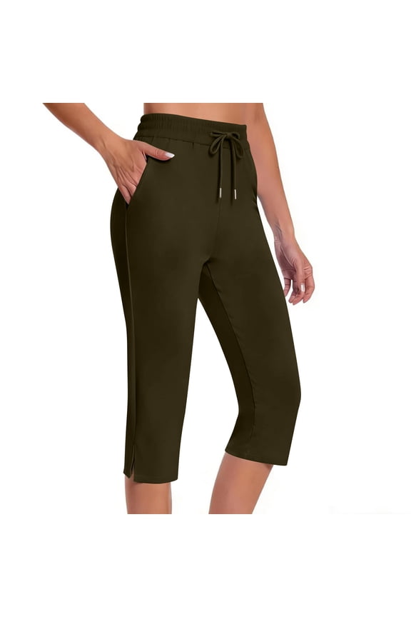 Capris Pants for Women Drawstring Waisted Yoga Capri Leggings Athletic Running Pants with Pockets