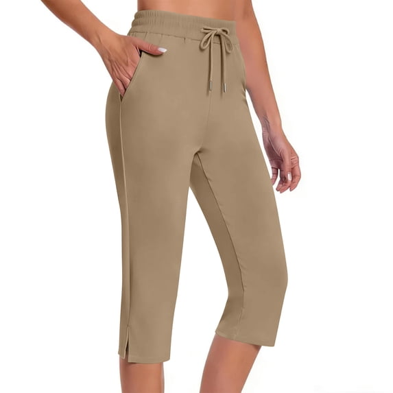 Diufon Capris Pants for Women Drawstring Waisted Yoga Capri Leggings Athletic Running Pants with Pockets