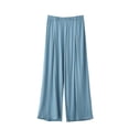 thumbnail image 1 of Diufon Capris Pants for Women Elastic Waist Pleated Pants Casual Solid Color Wide Leg Pants, 1 of 4