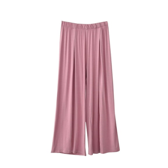 Diufon Capris Pants for Women Elastic Waist Pleated Pants Casual Solid Color Wide Leg Pants