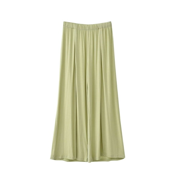 Diufon Capris Pants for Women Elastic Waist Pleated Pants Casual Solid Color Wide Leg Pants