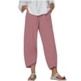 thumbnail image 1 of Diufon Capris Pants for Women Summer Plus Size Pants Solid Color Linen Wide Leg Pants with Pockets, 1 of 5