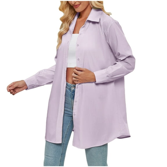 Diufon Cardigan for Women Lapel Collar Button Long Sleeve Tops Fall Casual Solid Color Tunics