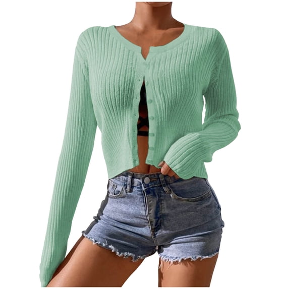 Diufon Cardigans for Women Solid Color Breathable Sweaters Button Long Sleeve Blouses