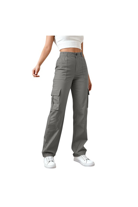 Womens Cargo Pants Elastic High Waisted Straight Leg Hiking Pants Athletic Trousers with Multi-Pockets