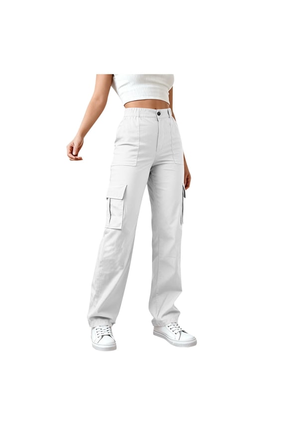 Womens Cargo Pants Elastic High Waisted Straight Leg Hiking Pants Athletic Trousers with Multi-Pockets