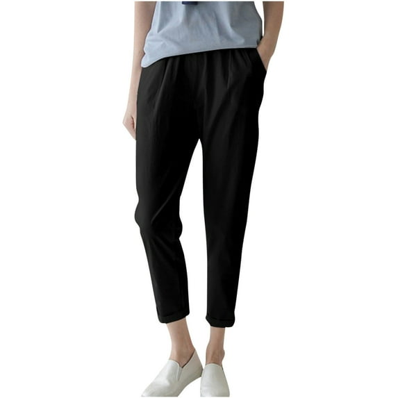 Diufon Cargo Pant for Women Cotton Linen Casual Trouser Solid Color High Rise Multipocket Casual Pants (XX-Large, Black)