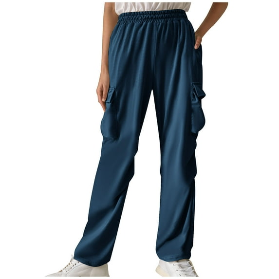 Diufon Cargo Pants for Women Elastic Waist Lounge Pants Baggy Straight Pants with Pockets