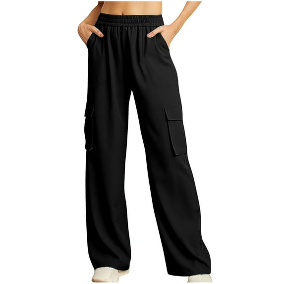 Diufon Cargo Pants for Women Elastic Waist Lounge Pants Casual Solid Color Pants with Pockets