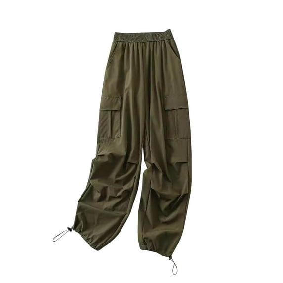 Diufon Cargo Pants for Women Solid Color Lounge Pants Elastic Waist Trousers with Pockets