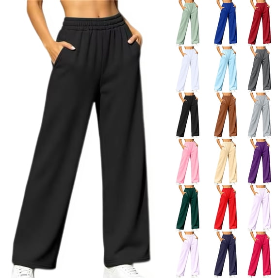 Diufon Womens Wide Leg Sweatpants High Waisted Pull On Jogger Pants Fleece Lined Lounge Pants with Pockets