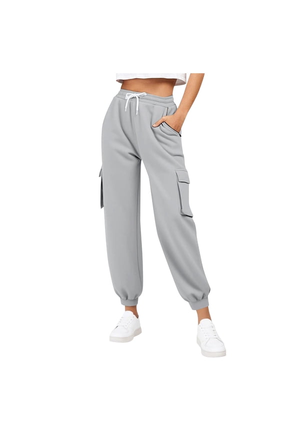 Cargo Sweatpants for Women High Waisted Drawstring Fleece Joggers Fall Fashion Winter Clothes with Pockets