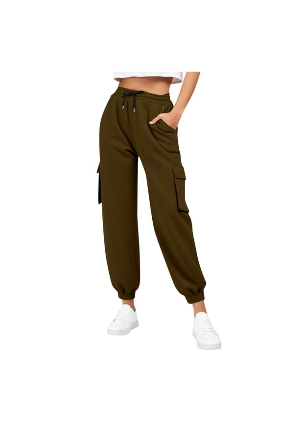 Cargo Sweatpants for Women High Waisted Drawstring Fleece Joggers Fall Fashion Winter Clothes with Pockets