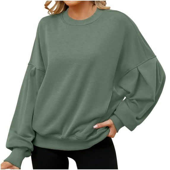 Diufon Casual Fall Sweatshirts for Women Round Neck Long Sleeve Tops Solid Color Loose Pullover Tops