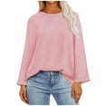 thumbnail image 1 of Diufon Casual Fall Tops for Women Round Neck Long Sleeve Pullover Tops Solid Color Blouses, 1 of 7