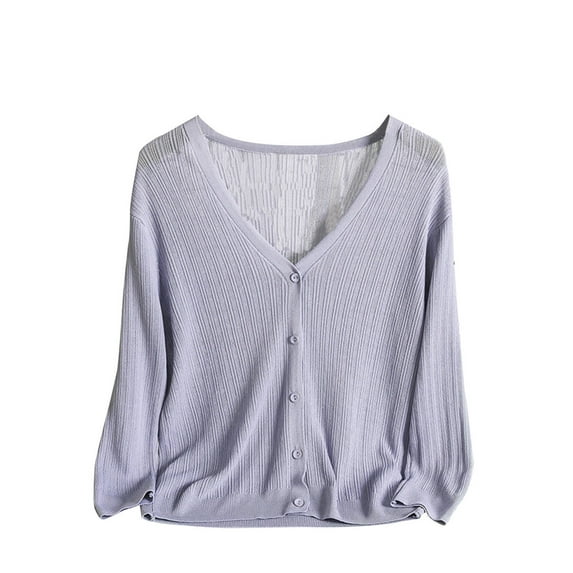 Diufon Casual Fall Womens Cardigans Solid Color Sweaters V Neck Button Long Sleeve Coats