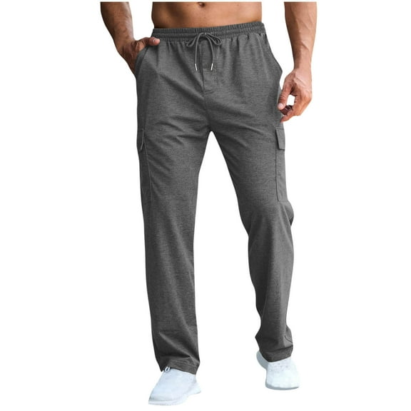 Diufon Casual Joggers Pant for Men Cotton Sofy Drawstring Waist Cargo Pants Soliod Color Trousers with Pockets