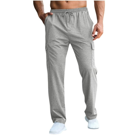 Diufon Casual Joggers Pant for Men Cotton Sofy Drawstring Waist Cargo Pants Soliod Color Trousers with Pockets