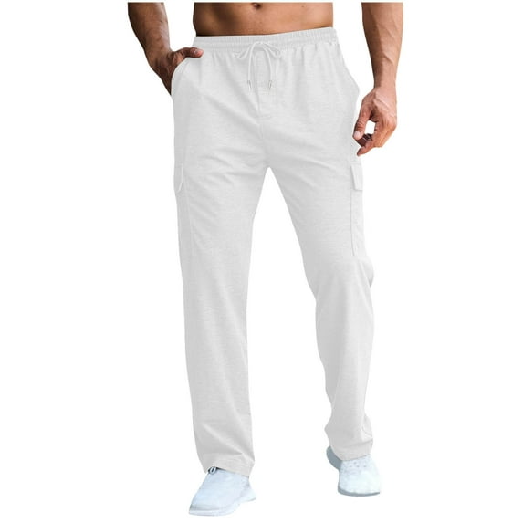 Diufon Casual Joggers Pant for Men Cotton Sofy Drawstring Waist Cargo Pants Soliod Color Trousers with Pockets