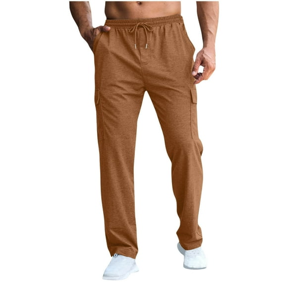 Diufon Casual Joggers Pant for Men Cotton Sofy Drawstring Waist Cargo Pants Soliod Color Trousers with Pockets
