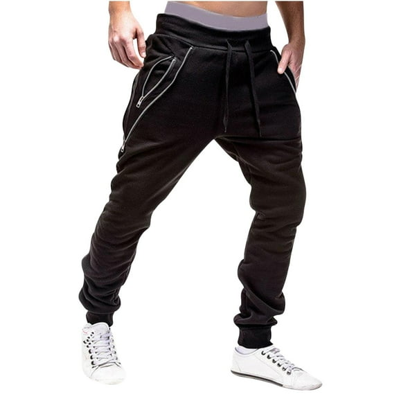 Diufon Casual Pants for Men Baggy Drawstring Waist Sweatpants Trendy Tapered Jogger Pants with Zip Pockets