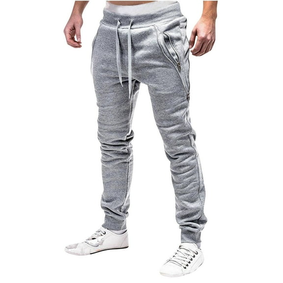 Diufon Casual Pants for Men Baggy Drawstring Waist Sweatpants Trendy Tapered Jogger Pants with Zip Pockets