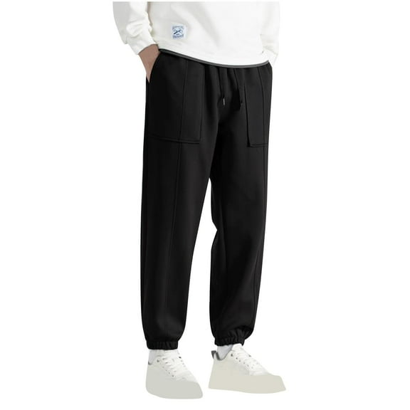 Diufon Casual Pants for Men Baggy Elastic Waist Drawstring Sweatpants Trendy Tapered Jogger Pants with Pockets