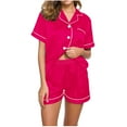 thumbnail image 1 of Diufon Casual Shorts Pjs Sets for Women Lapel Button Short Sleeve Tops Elastic Waist Loungewear Sets, 1 of 4