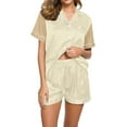 thumbnail image 1 of Diufon Casual Shorts Pjs Sets for Women Lapel Button Short Sleeve Tops Elastic Waist Loungewear Sets, 1 of 4