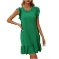 thumbnail image 1 of Diufon Casual Summer Dresses for Women Round Neck Ruffle Sleeveless Dress Solid Color Short Dress, 1 of 7