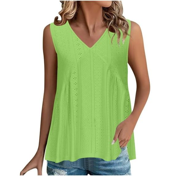 Diufon Casual Tank Tops for Women V Neck Sleeveless Tops Summer Solid Color Pleated T-Shirts