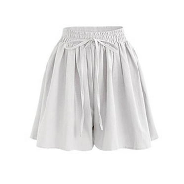 Diufon Chiffon Shorts for Women Elastic Waisted Ruffle Pleated Pants Solid Color Drawstring Shorts Pants