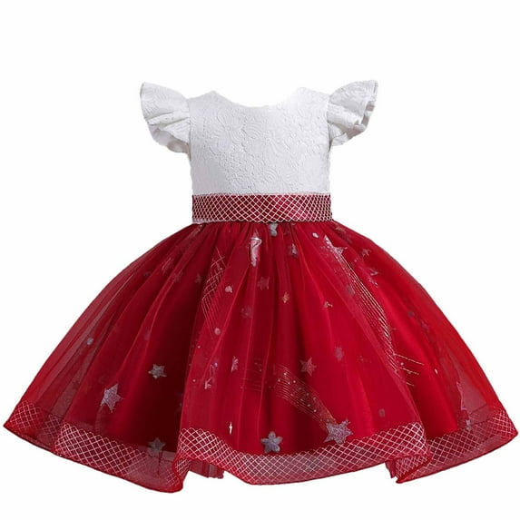 Diufon Child Toddler Kids Girls Princess Dress Bow Ruffle Puffy Romper Skirt Lace Mesh Birthday Dresses (7-8 Years, Red)