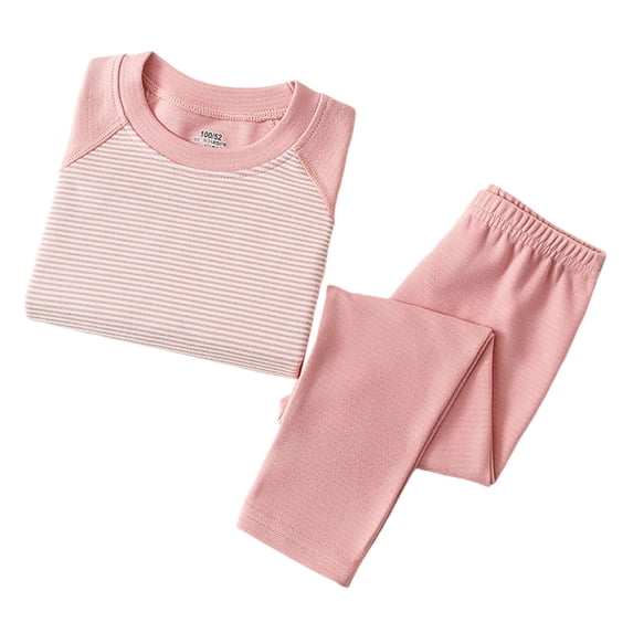Diufon Children's Striped Pajamas Set Long Sleeve Warm Sleepwear Solid Color Pants Soft Homewear Winter Clothing