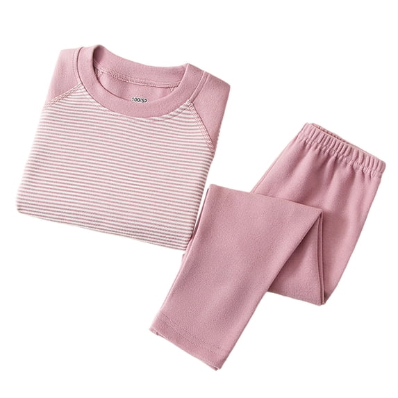 Diufon Children's Striped Pajamas Set Long Sleeve Warm Sleepwear Solid Color Pants Soft Homewear Winter Clothing
