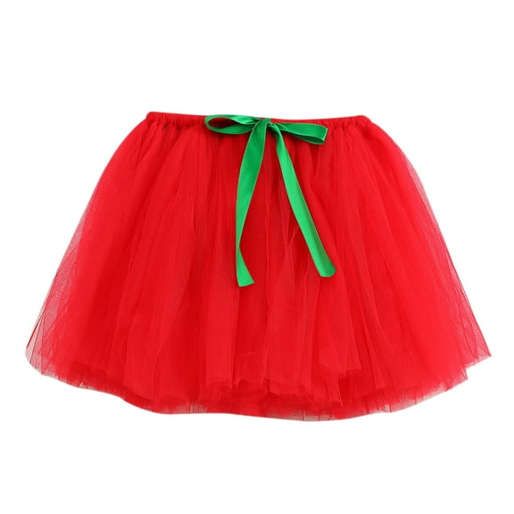 Diufon Christmas Skirts for Baby Girls A-line Layered Mesh Half Skirt with Big Bow Toddler Christmas Dance Gowns Skirt